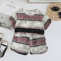 Boys Pink Striped Short Sleeves T-Shirt With Shorts Set 2 pc. Sets Pink 1-2 Y