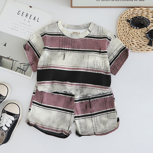Boys Pink Striped Short Sleeves T-Shirt With Shorts Set 2 pc. Sets Pink 1-2 Y