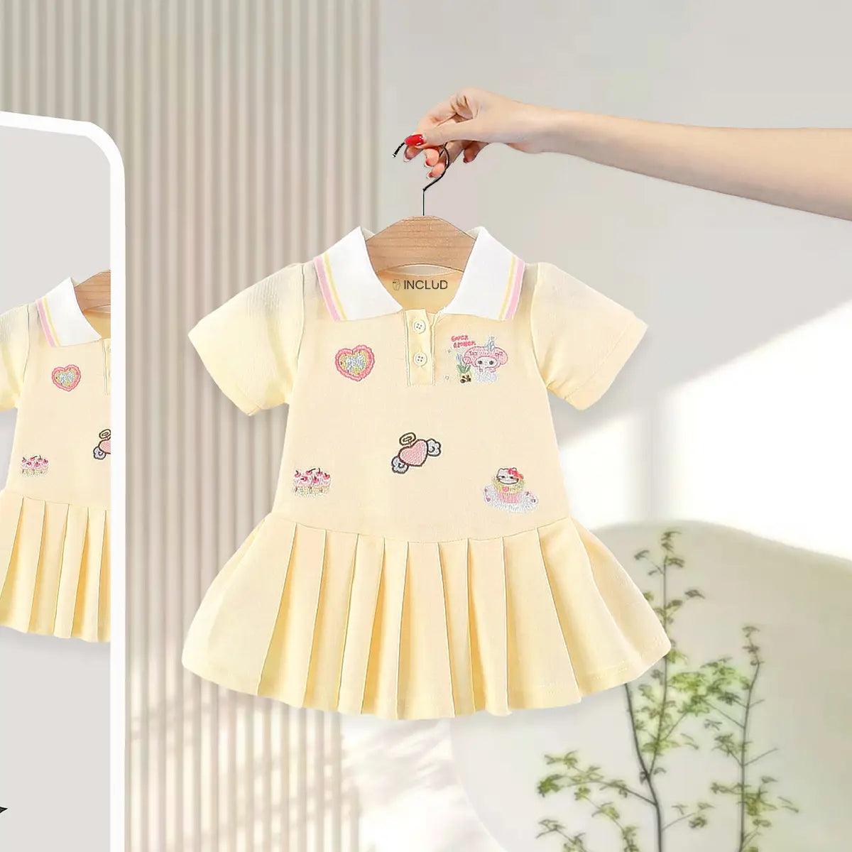 Girls Yellow Bunny Heart Embroidered Short Sleeve Polo Dress Casual Dresses Yellow 1-2 Y
