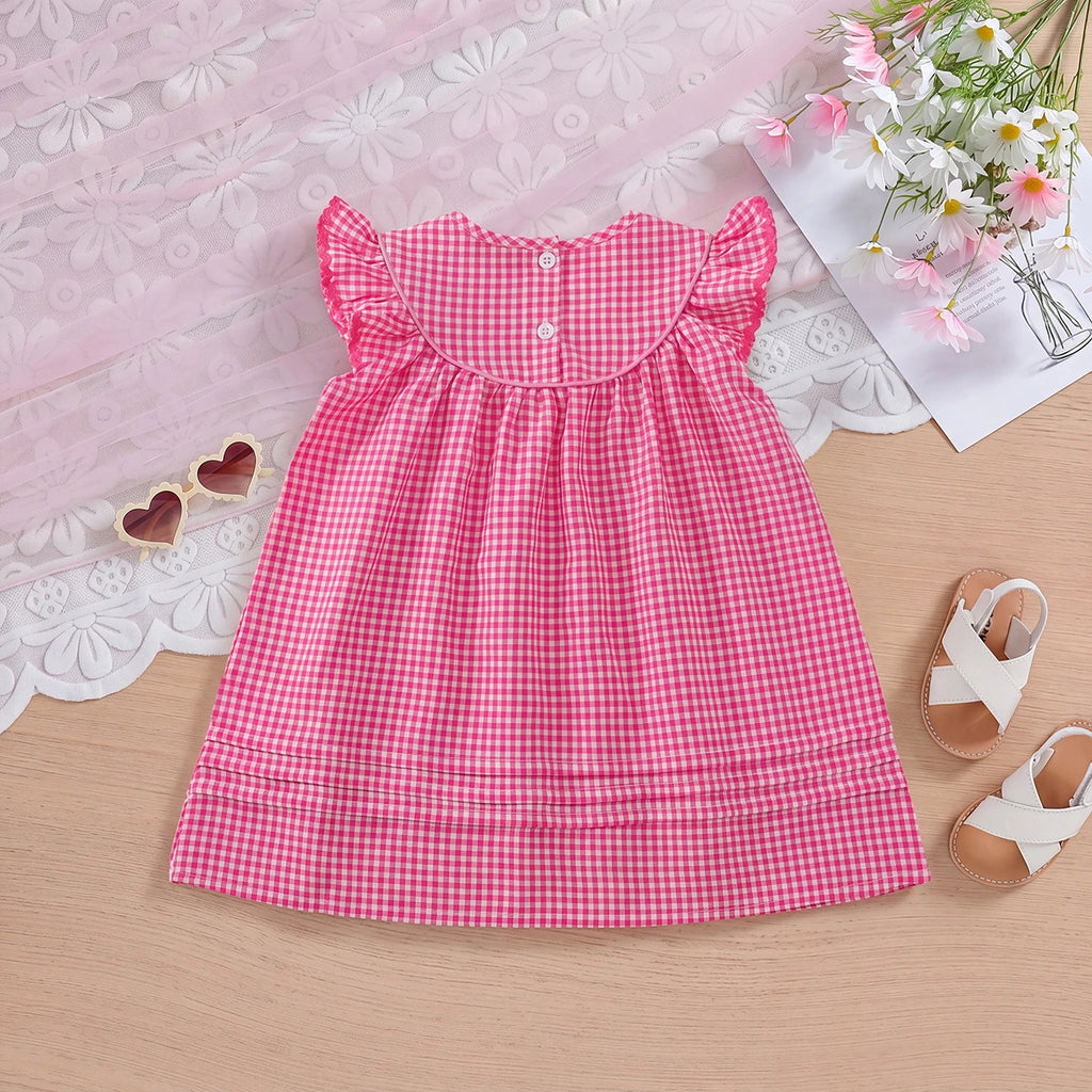Girls Pink Embroidered Flutter Sleeve Dress Casual Dresses