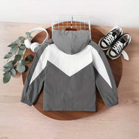 Boys Grey Solid Hooded Front Zipper Jacket Coats & Jackets