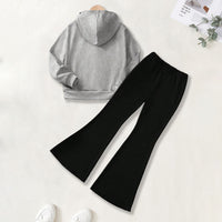 Girls Grey Alphanumeric Printed Hooded Sweatshirt With Pants sets 2 pc. Sets