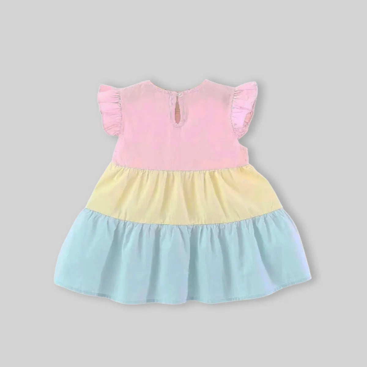Girls Multicolor Flutter Sleeves Tiered Dress With Floral Sling Bag Casual Dresses