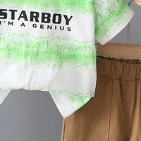 Boys Light Green Graphic Print T-Shirt With Shorts Sets Sets