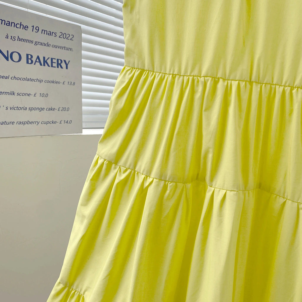 Girls Yellow Sleeveless V-Neck Balloon Dress Casual Dresses
