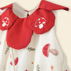 Girls Off White Printed Mushroom Theme Sleeveless A-line Dress Casual Dresses