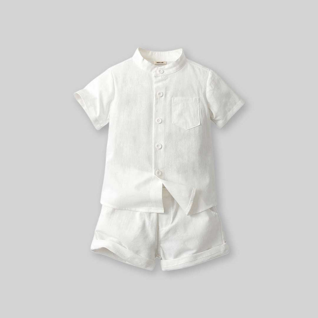 Boys Solid Shirt With Shorts Co-ord Set