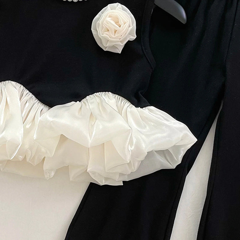 Girls Black Pearl Embellished Peplum Ruffle Top With Pants Sets 2 pc. Sets