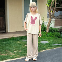 Girls Khaki Rabbit Printed Summer T-Shirt With Track Pants Set 2 pc. Sets