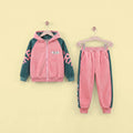 Girls Pink Typographic Printed Hooded Zipper Jacket With Jogger Sets Sets Pink 5-6 Y