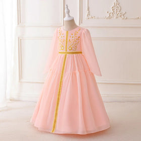 Girls Pink Embroidered Fit & Flare Dress Long Sleeves Casual Dresses