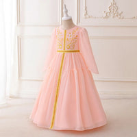 Girls Pink Embroidered Fit & Flare Dress Long Sleeves Casual Dresses