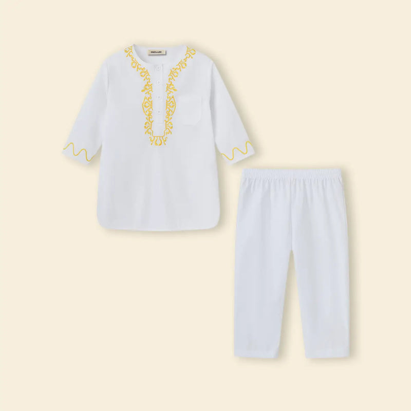 Boys White Embroidered Kurta With Pajama Sets Ethnicwear Boys