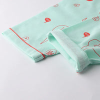 Girls Sky Blue Typographic Printed Short Sleeve Shirt With Printed Pyjama Sets Sets