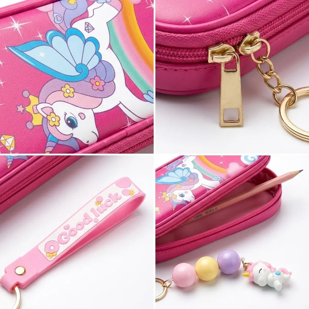 Dark Pink Unicorn Pencil Case with Keychain Trending Accessories