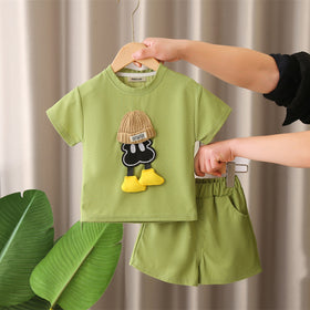 Boys Green Cartoon Patched Short Sleeves T-Shirt With Shorts Set 2 pc. Sets Green 1-2 Y