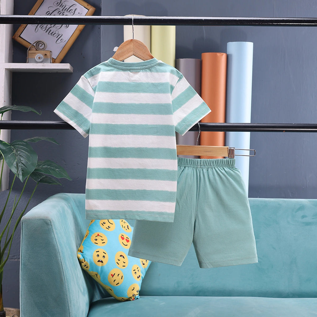 Boys Green Tropical Palm Print T-Shirt With Shorts Sets 2 pc. Sets
