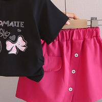 Girls Pink Handbag Graphic Short Sleeve T-Shirt With Asymmetric Shorts Sets 2 pc. Sets