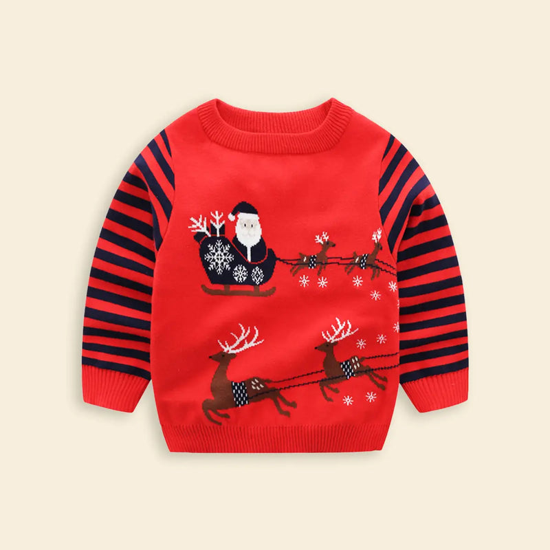Boys Red Self-Design Christmas Themed Knitted Sweater Sweaters & Cardigans