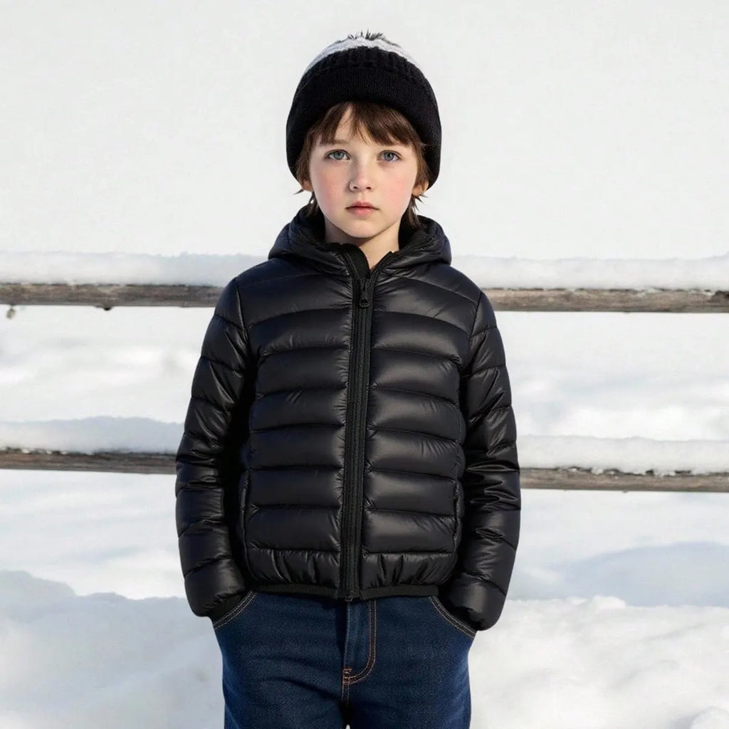 Boys Black Hooded Zip-up Puffer Jacket Coats & Jackets