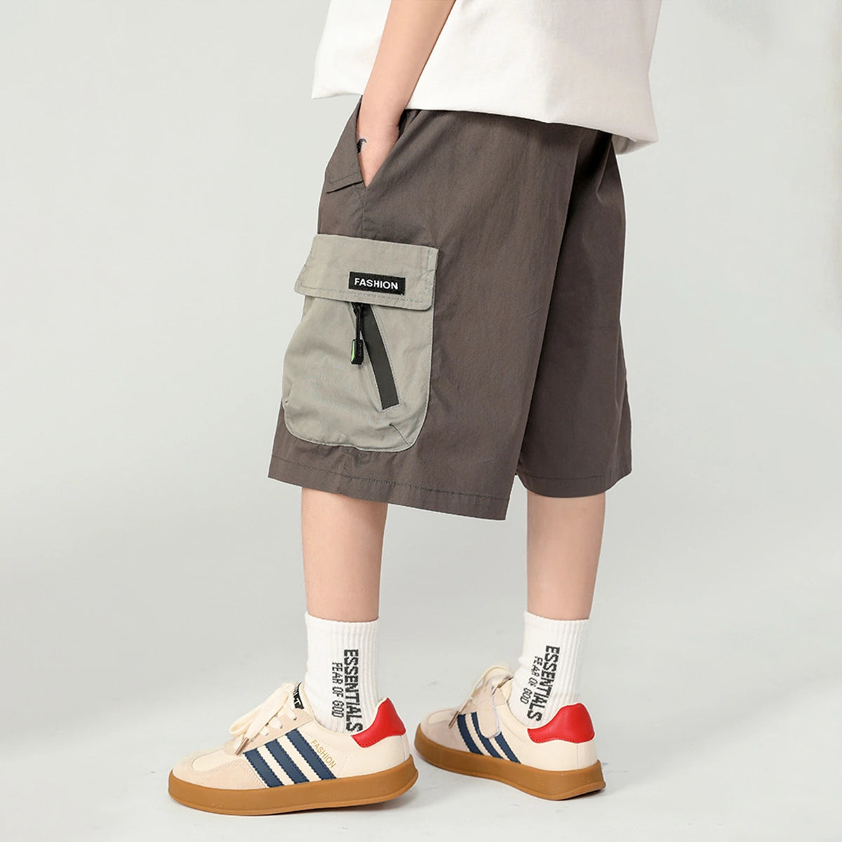 Boys Brown Elasticated Waist Shorts with Contrast Flap Pockets Shorts
