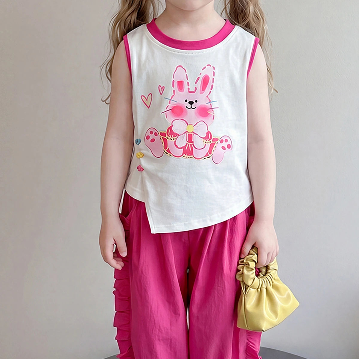 Girls Bunny Print Sleeveless Top With Fuchsia Pants Sets 2 pc. Sets