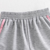 Girls Light Grey Typographic Print Raglan Sleeve T-Shirt With Shorts Sets 2 pc. Sets