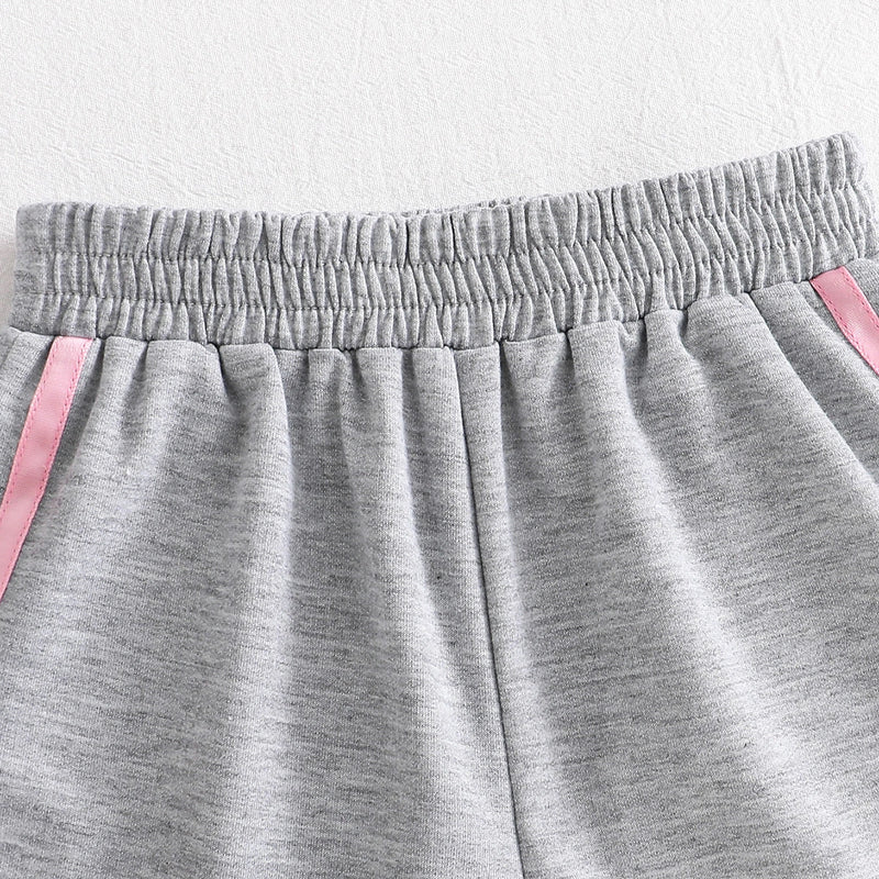 Girls Light Grey Typographic Print Raglan Sleeve T-Shirt With Shorts Sets 2 pc. Sets