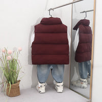 Boys Burgundy Quilted Puffer Zip-up Vest With Stand-up Collar Coats & Jackets