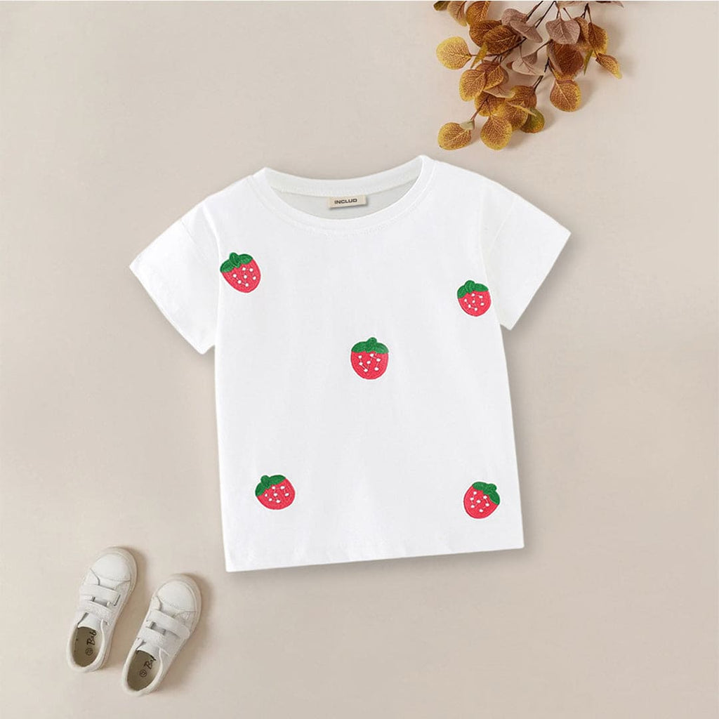 Girls Strawberry Embroidered T-shirt