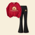 Girls Red Printed Long Sleeve Sweatshirt With Pants Sets 2 pc. Sets Red 7-8 Y