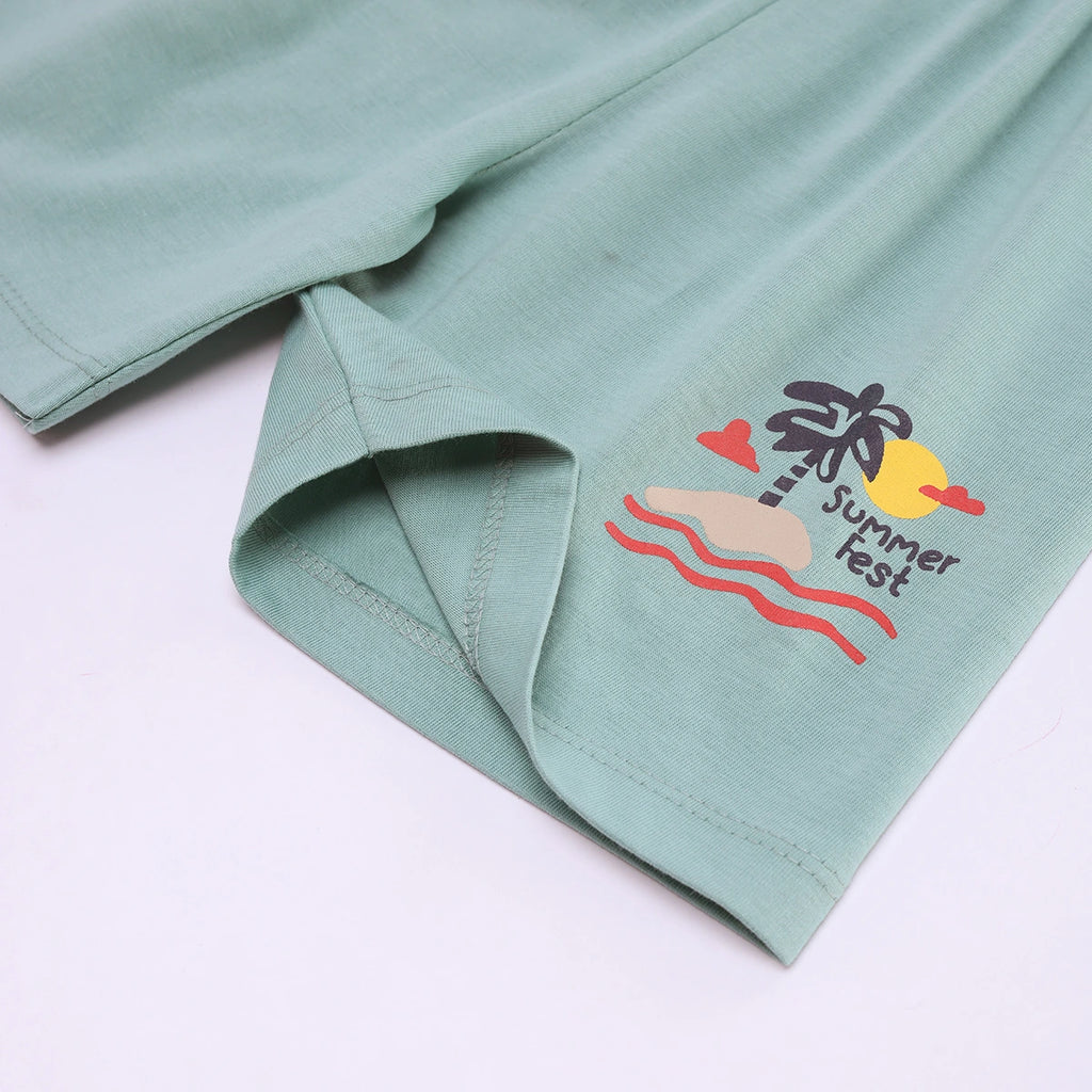 Boys Green Tropical Palm Print T-Shirt With Shorts Sets 2 pc. Sets