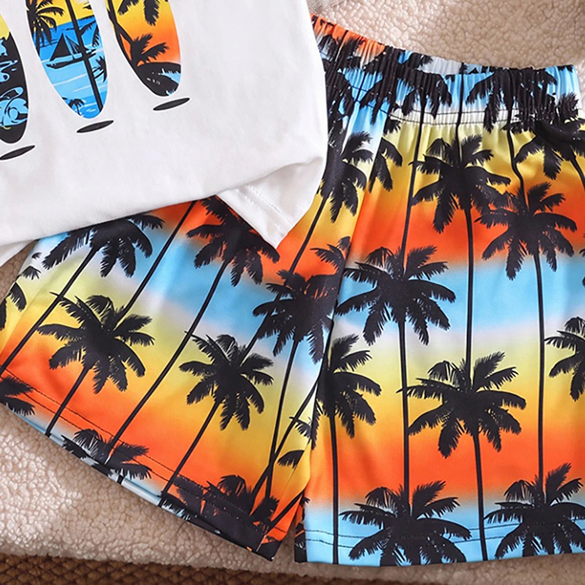 Boys White Typography Print Vest With Printed Shorts Sets 2 pc. Sets