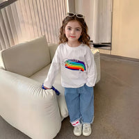 Girls White Typographic Print Long Sleeve T-Shirt With Denim Jeans Sets 2 pc. Sets White 2-3 Y
