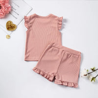 Girls Coral Solid Ribbed Top With Shorts Co-ord Sets Sets