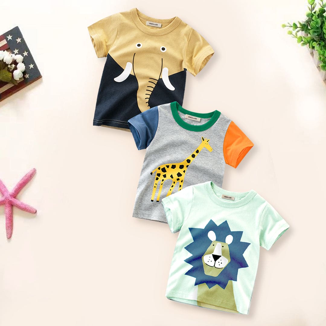 Boys Jungle Theme T-shirts (Pack of 3) Tshirts Multicolor 1-2 Y 