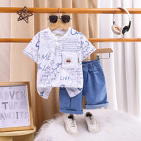 Boys Blue Typographic Short Sleeve T-Shirt With Elasticated Shorts Sets 2 pc. Sets Blue 1-2 Y