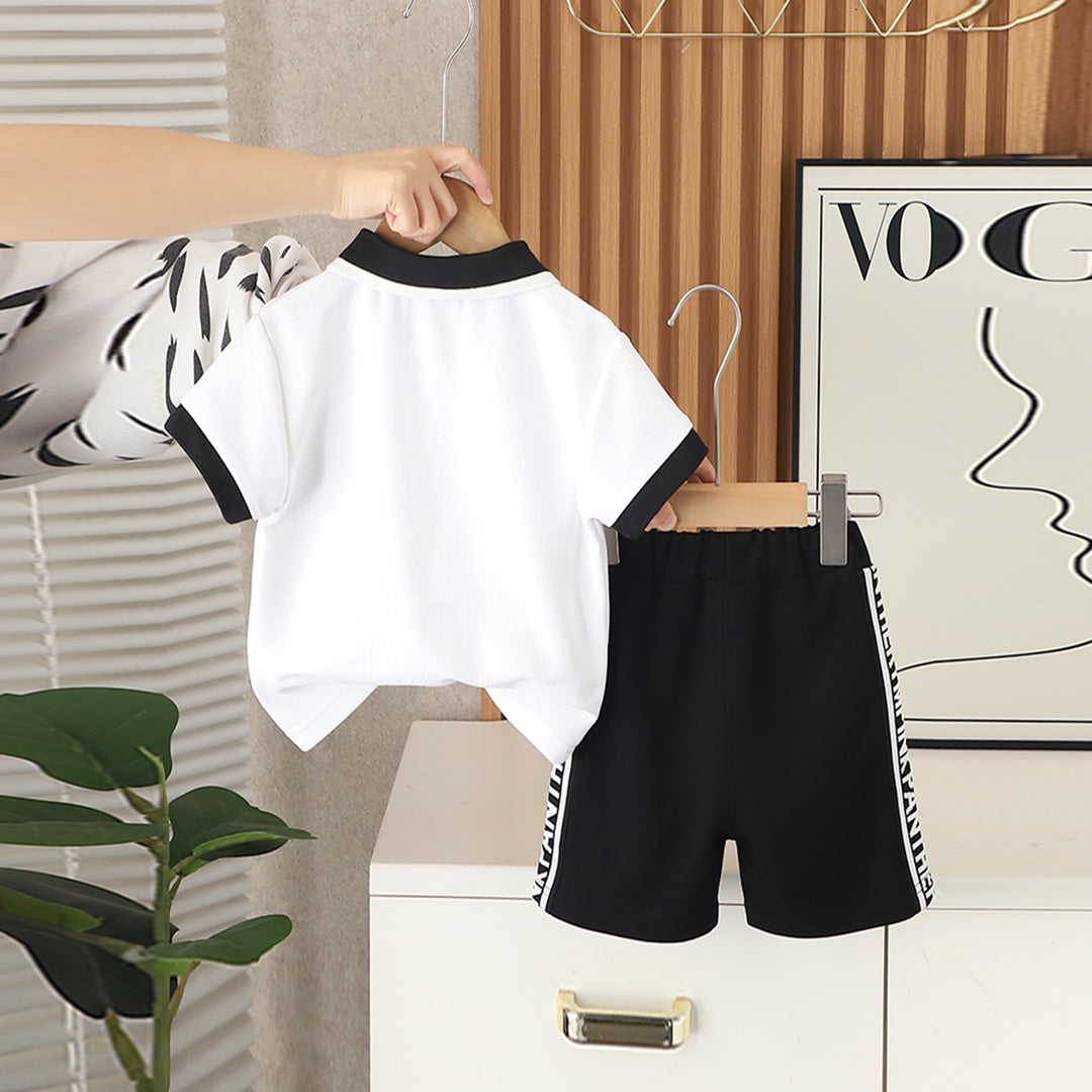Boys White Short Sleeve Polo T-Shirt With Collar Tipping And Shorts Set 2 pc. Sets