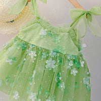 Girls Green Floral Applique Fit & Flare Party Dress Party Dresses