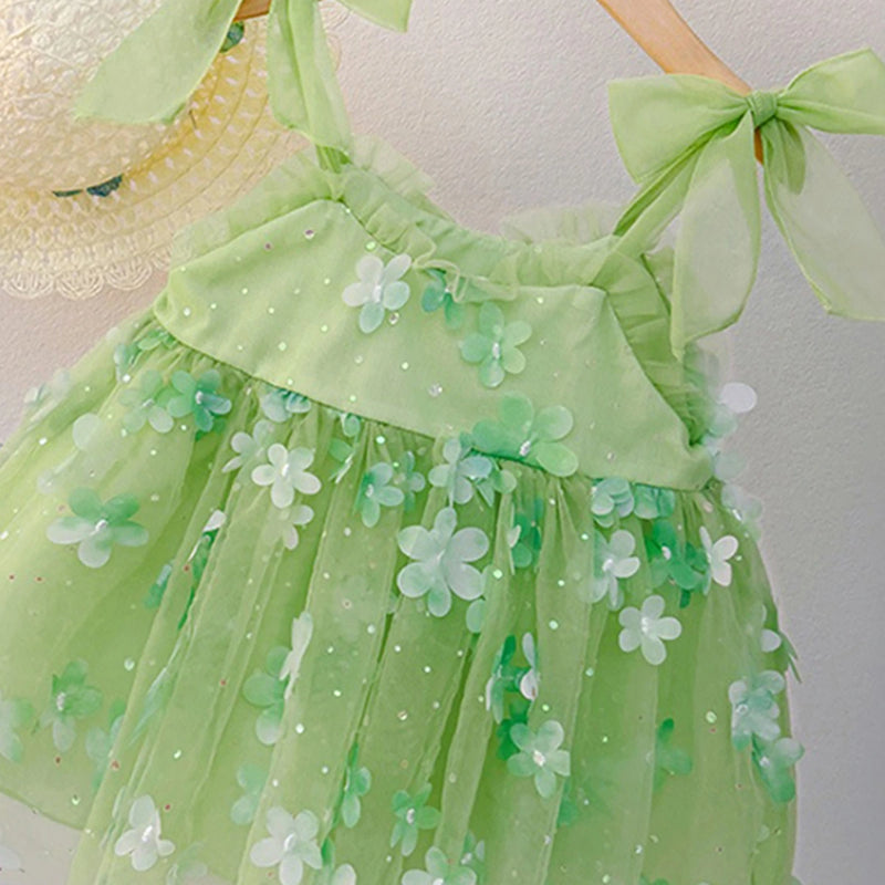 Girls Green Floral Applique Fit & Flare Party Dress Party Dresses