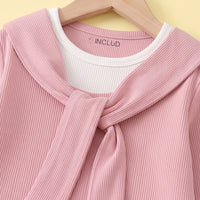 Girls Pink Ribbed Sailor Collar Overlay Top & Pants Co-ord Sets Sets