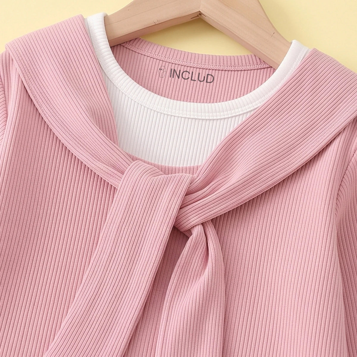 Girls Pink Ribbed Sailor Collar Overlay Top & Pants Co-ord Sets Sets