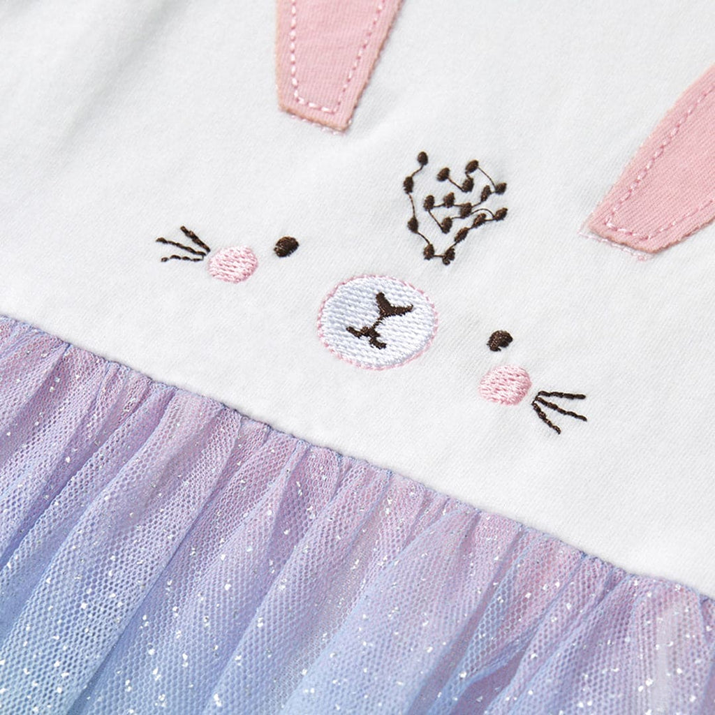 Girls Short Sleeve Foil Print Tulle Overlay Dress Casual Dresses   