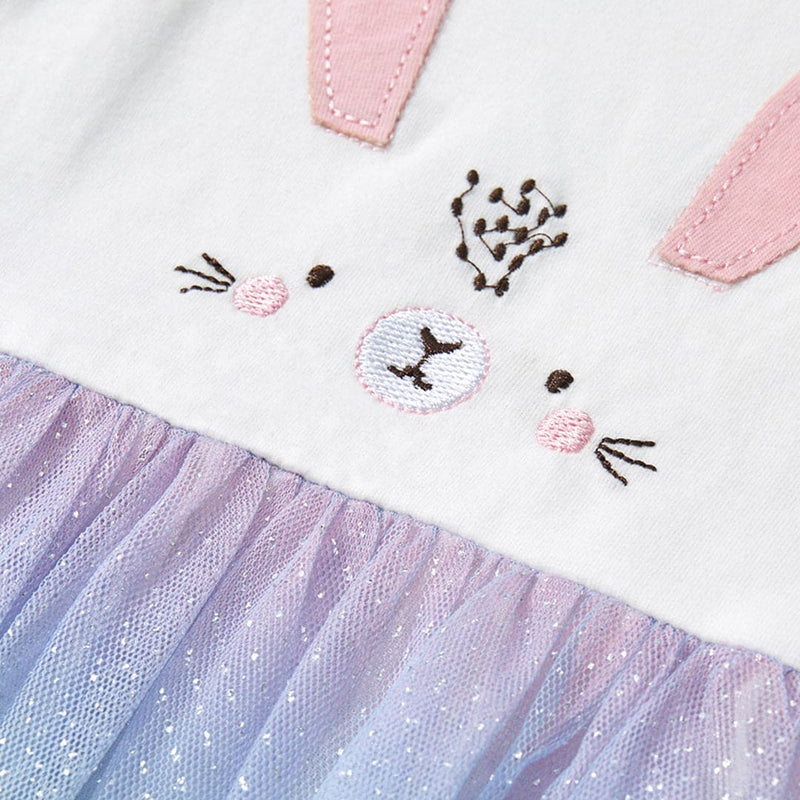 Girls Short Sleeve Foil Print Tulle Overlay Dress Casual Dresses   