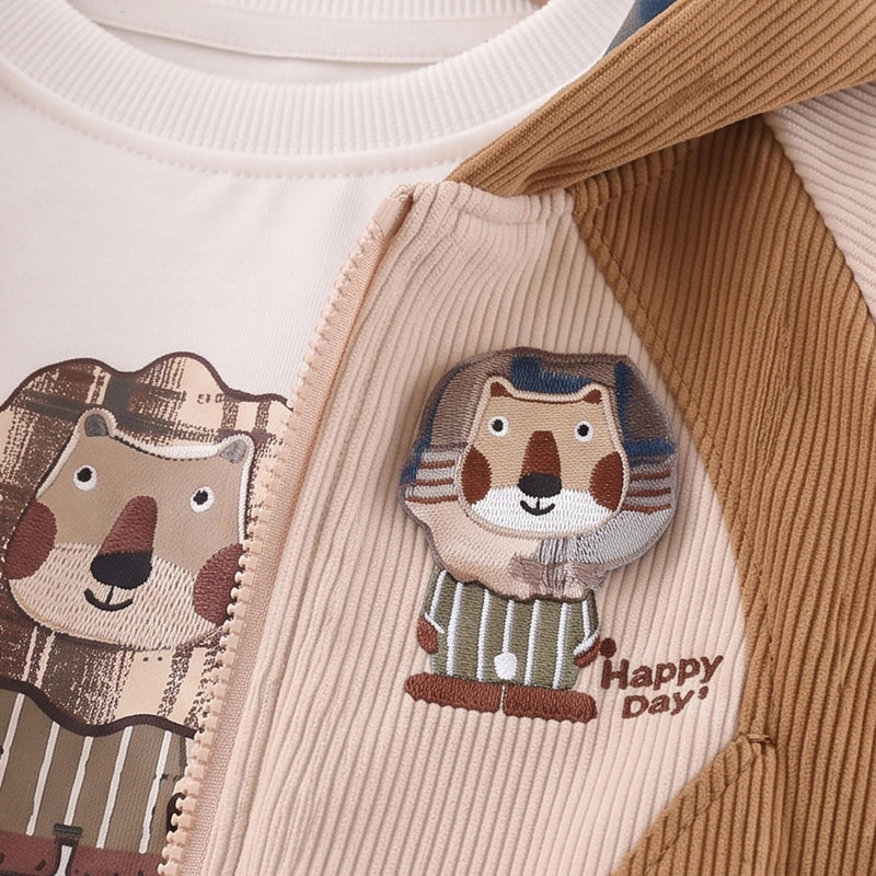 Boys Light Brown Graphic Sweatshirt & Joggers With T-Shirt Sets Sets