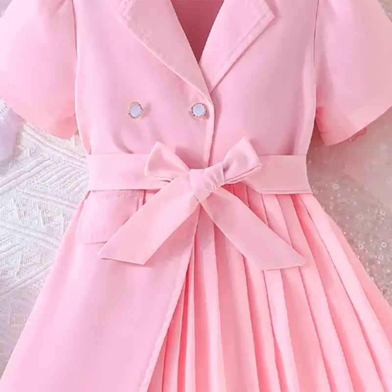 Girls Pink Double-breasted Blazer Dress Casual Dresses