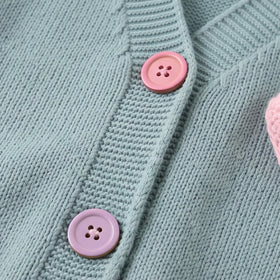 Girls Light Blue Heart Applique Long Sleeve Cardigan Sweaters & Cardigans