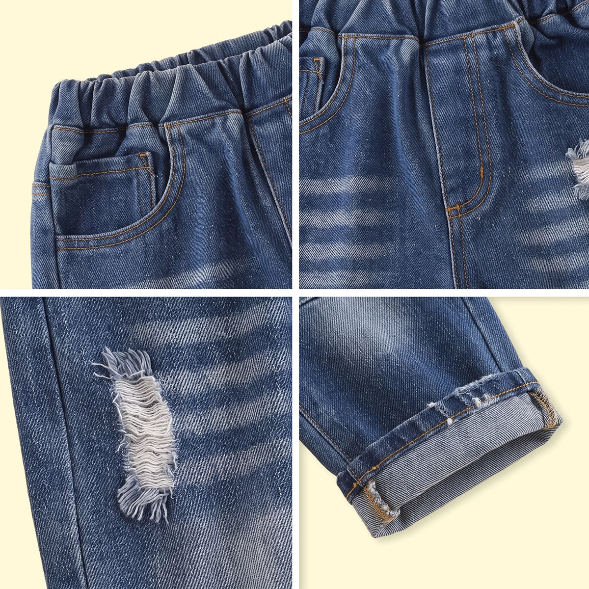 Boys Blue Distressed Elasticated Waist Denim Pants Pants
