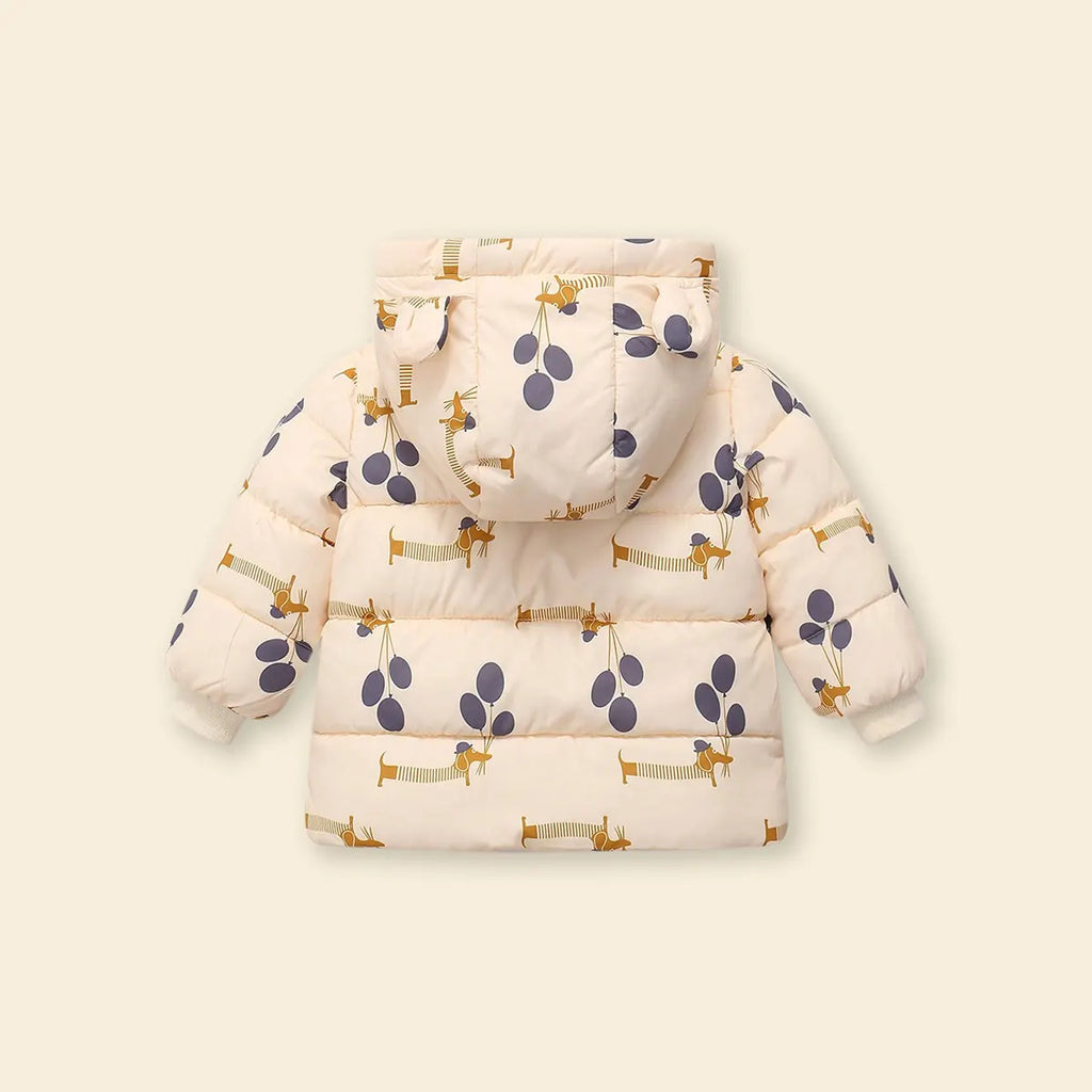 Girls Apricot Printed Long Sleeves Zip-up Jacket With Bear Ears Hood Coats & Jackets