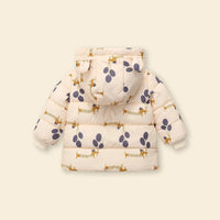 Girls Apricot Printed Long Sleeves Zip-up Jacket With Bear Ears Hood Coats & Jackets